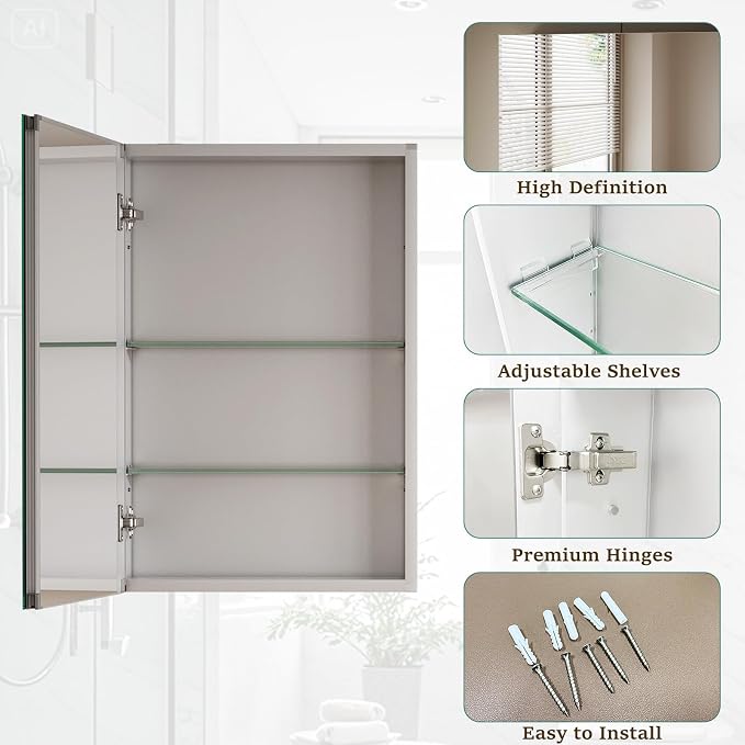 Bathroom Medicine Cabinet with Mirror, 16 Inch x 24 Inch Bathroom Mirror - Image 6