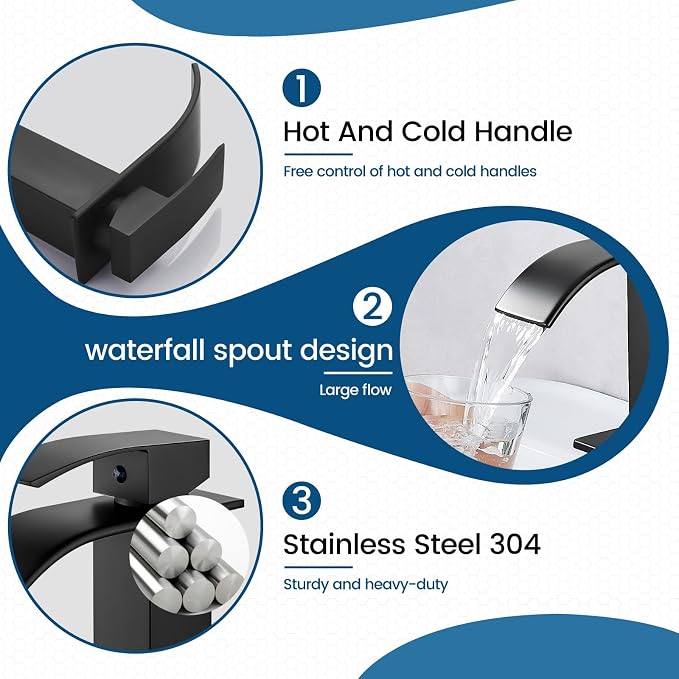 Airuida Matte Black Waterfall Bathroom Faucet, Single Handle Single Hole - Image 4