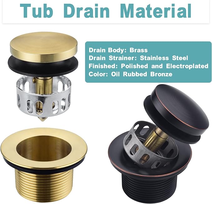 BESTILL Tip-Toe Bathtub Drain Bath Tub Trim Set Conversion Kit, Two Hole Style - Image 4