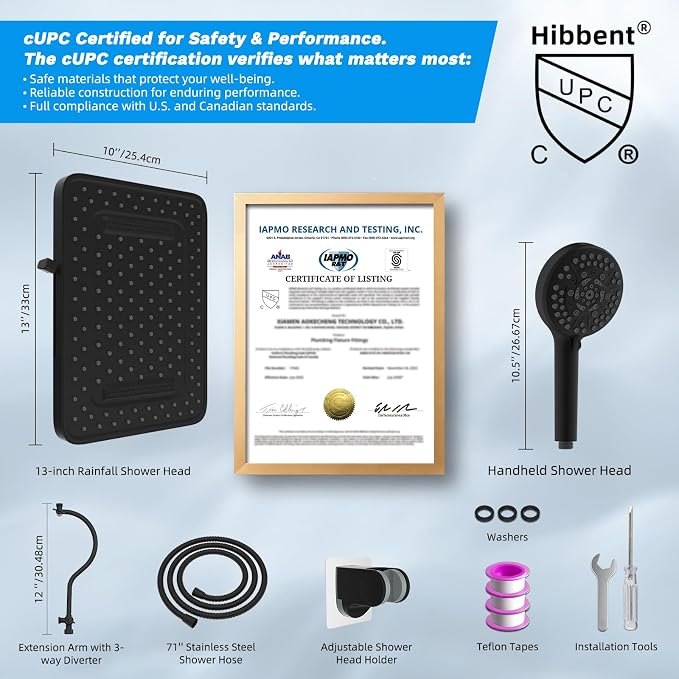 Hibbent cUPC Certified High Pressure 13'' Dual Shower Head Combo - Image 7