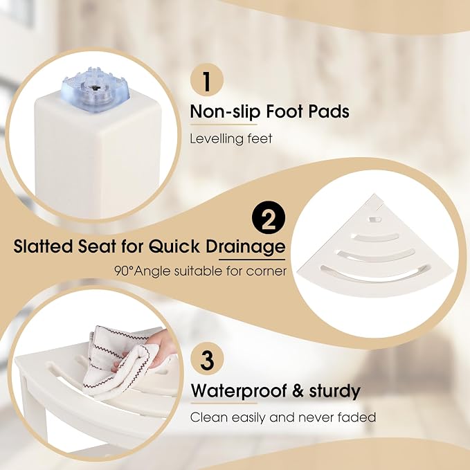 HDPE Corner Shower Stool, Shower Bench Seat - Image 4