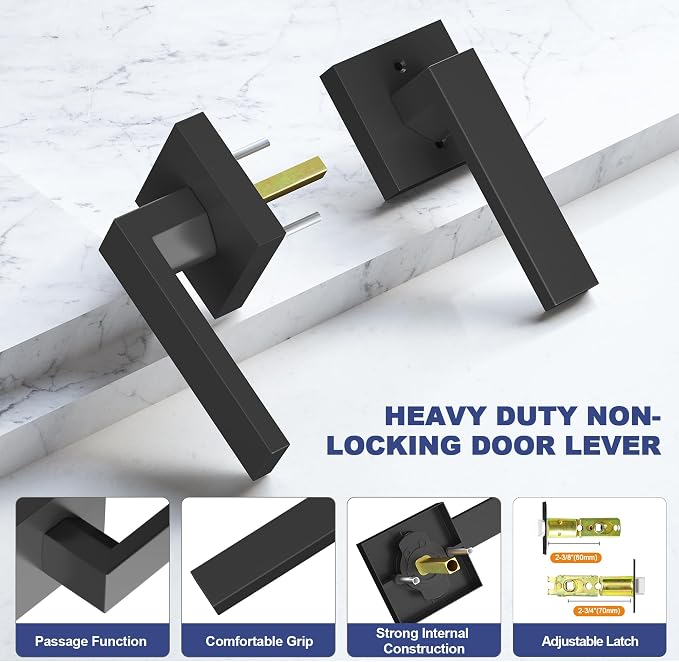 Passage Door Lever, 8 Pack Matte Black Interior Door Handles - Image 6