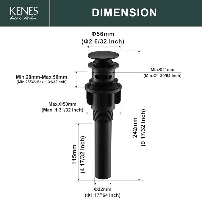 KENES Pop Up Bathroom Sink Drain - Image 6