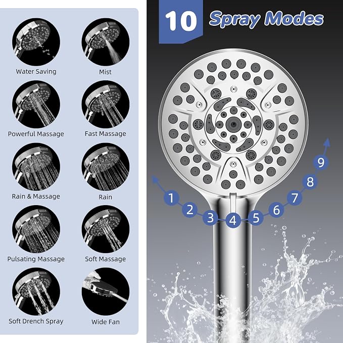 Hibbent 5-spray Filtered Rainfall Shower Head Combo, High Pressure 13'' - Image 3