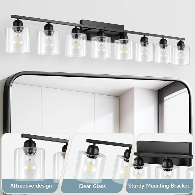 Modern 8 Light Bathroom Light Fixtures, 52 inch Vanity Lights - Image 3