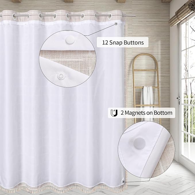 MitoVilla No Hooks Needed Boho Farmhouse Shower Curtain - Image 2
