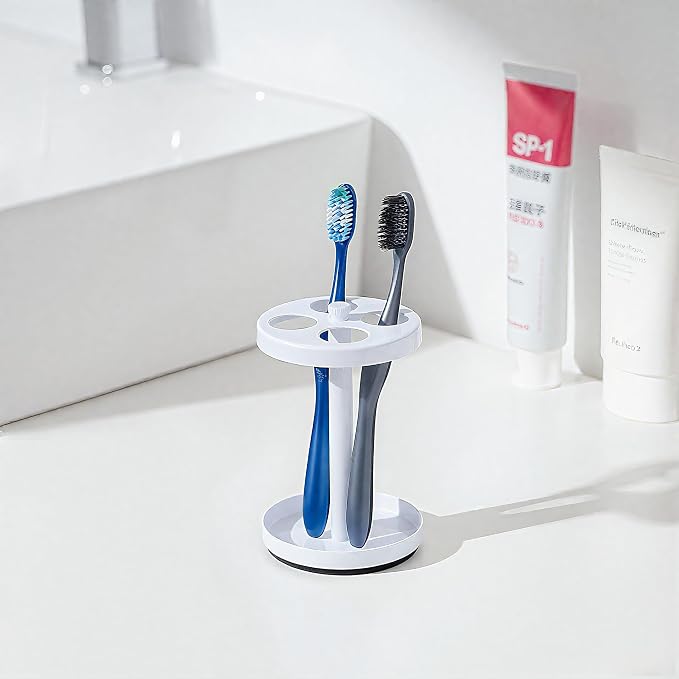 White Stainless Toothbrush Holder Stand: Rustproof Bathroom Countertop Organizer - Image 2