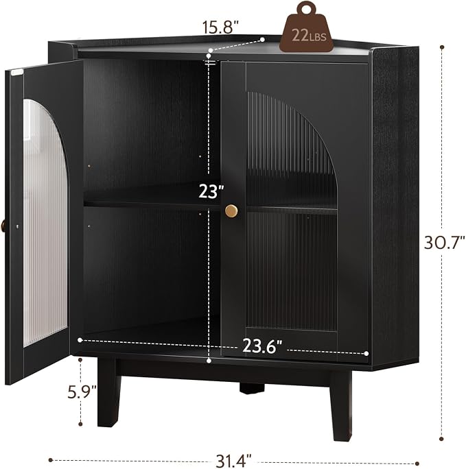 Floor Corner Cabinet with Doors and Shelves, Fluted Storage Cabinet - Image 2