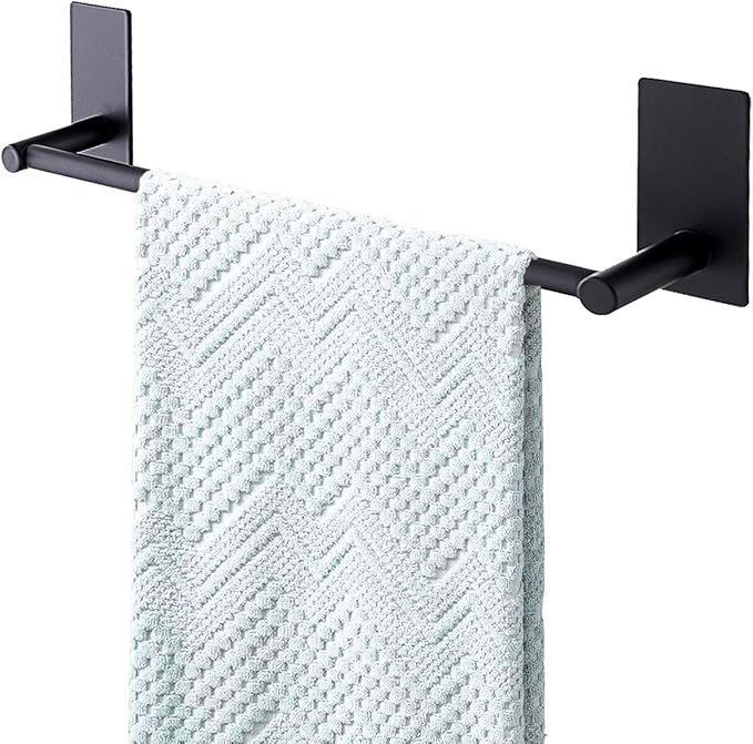 Songtec Stick Towel Bar Black 12-Inch, Adhesive Bath Towel Rack No Drill by Songtec