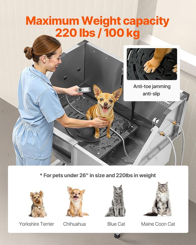 VEVOR 38 Inch Stainless Steel Dog Washing Station, Pet Grooming Tub - Image 4