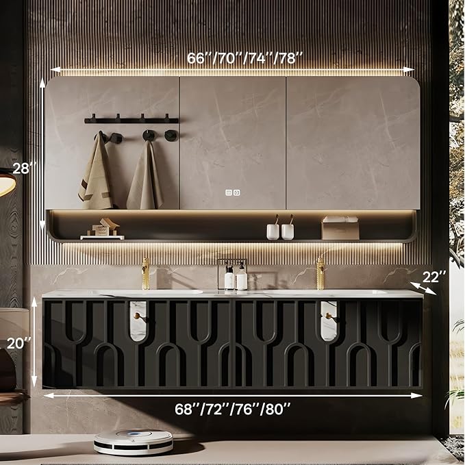 Double Sink Bathroom Vanity 72Inch, Modern Floating Vanity Set - Image 2