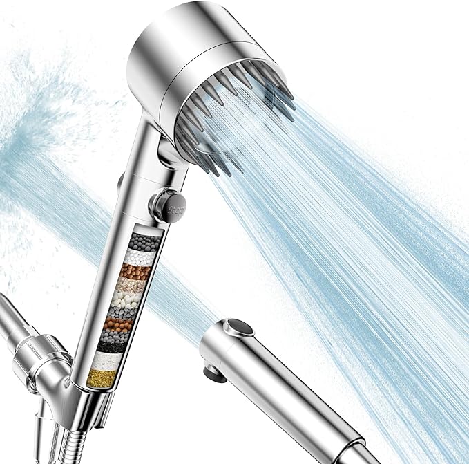 Filtered Shower Head with Handheld, High Pressure Water Flow and Multiple Spray by Sipaote