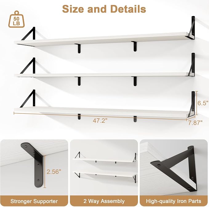 Fun Memories Extra Long Floating Wall Shelves, 48 x 8 Inches - Image 3