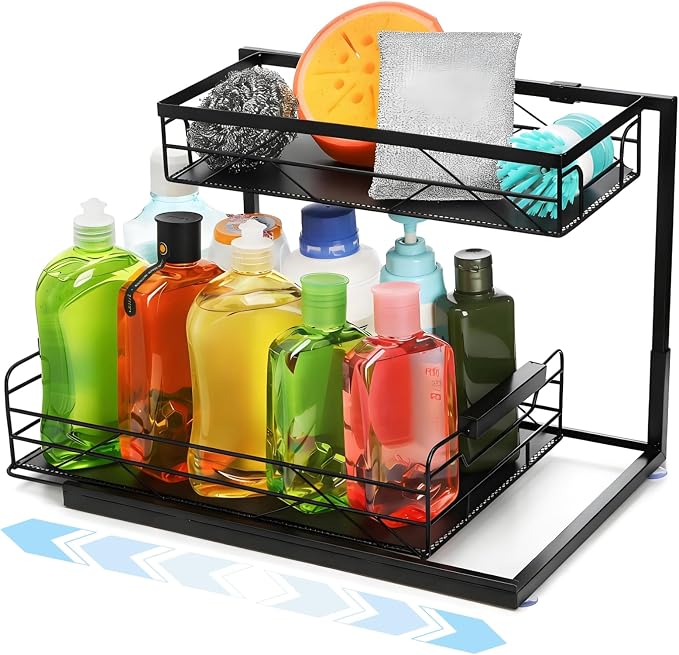 Pull Out Under Sink Organizer, 2 Tier Kitchen Cabinet Organizer by Nagpew