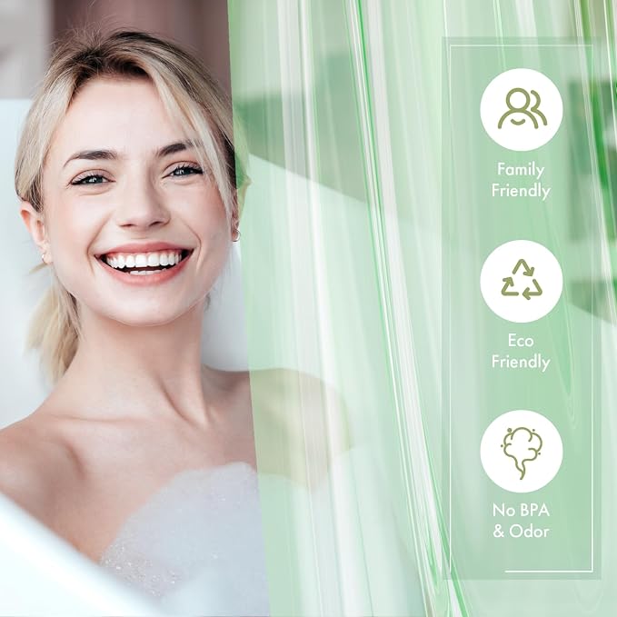 AmazerBath Shower Curtain Liner, 72x72 Transparent Mint Green Shower Liner - Image 2