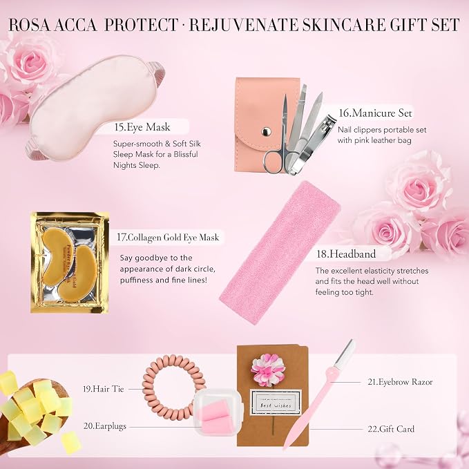 Christmas Gifts for Women, Spa Gifts 28pcs Rose Facial Skin Care Set for Women - Image 4