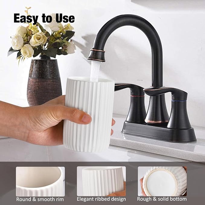 Toothbrush Holders for Bathrooms, Ceramic Tooth Brush Holder Set, Ribbed - Image 5