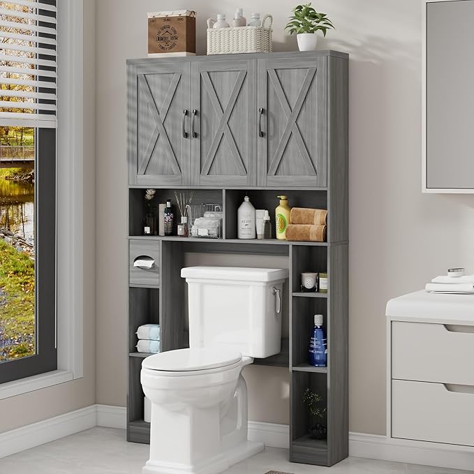 Over The Toilet Storage Cabinet, Farmhouse Toilet Cabinet Rack - Image 7