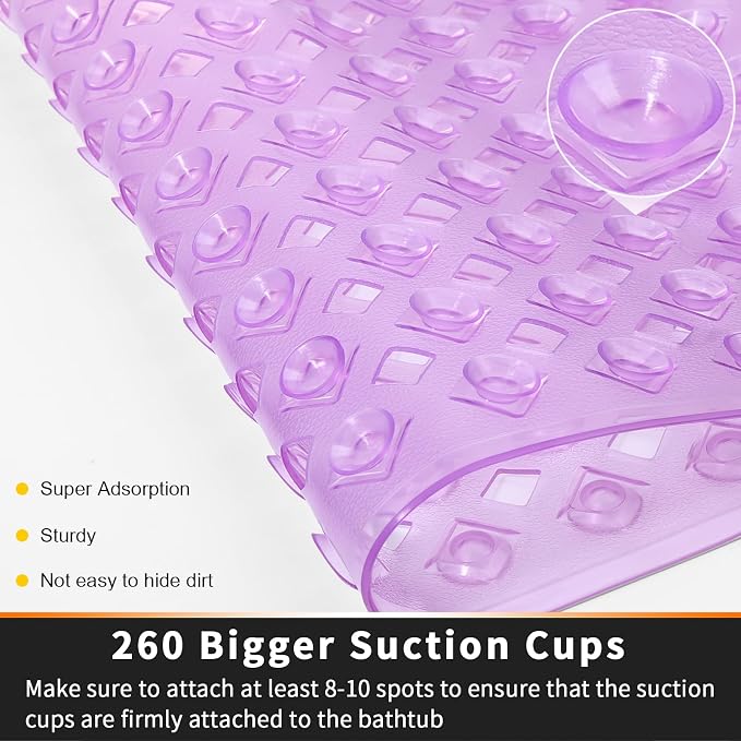 Yimobra Non Slip Bath Mat, Super Strong Suction Cups, 34.5"x15.5"Long Tub Mat - Image 2