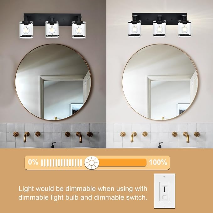 3-Light Black Bathroom Light Fixture Over Mirror, Vanity Wall Lighting - Image 4