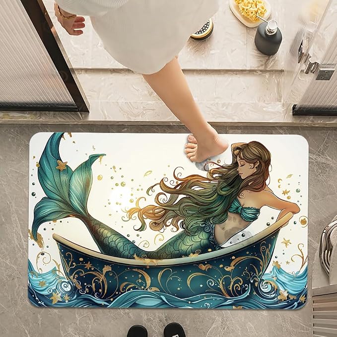 Bath Mat Rug, Beautiful Mermaid Non Slip Quick Dry Super Absorbent Thin - Image 7