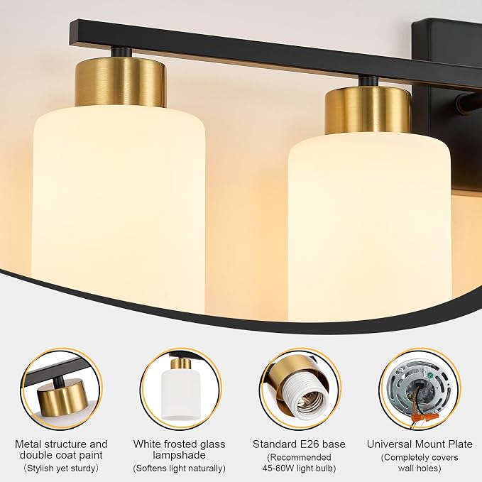 Black and Gold Bathroom Light Fixtures, 5-Light Modern Vanity Light Over Mirror - Image 7