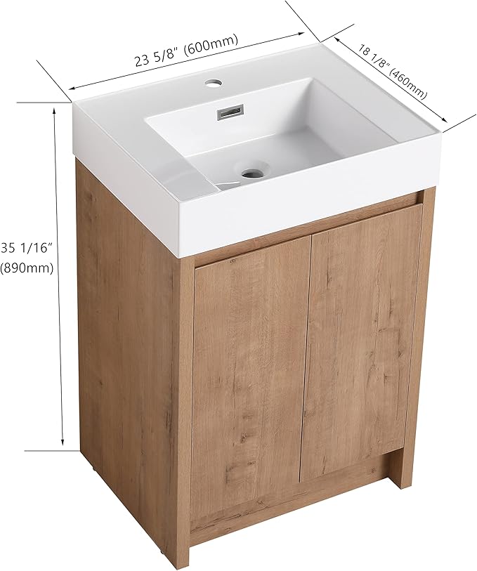 24 inch Bathroom Vanity with Sink, Bathroom Vanity Cabinet W/Resin Sink - Image 2