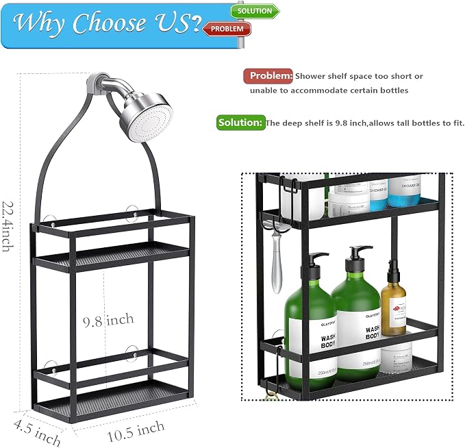 Meangood Shower Caddy, 10.4" x 4.5" x 22.04" Hanging Shower Caddy Organizer - Image 2