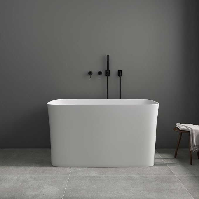 SJ Star&Jane 47" Solid Surface Freestanding Bathtub Japanese Soaking Tub Stone by SJSTARJANE