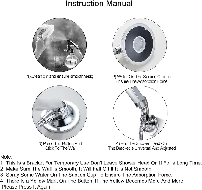 Shower Head Holder Suction Cup Handheld Bracket Adjustable Height Shower Holder - Image 6