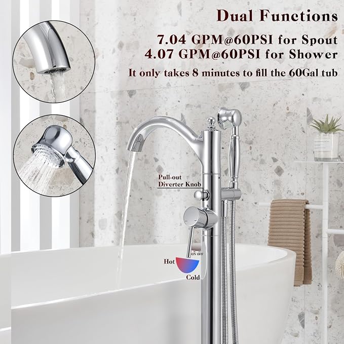 Free Standing Tub Faucet, Classic Freestanding Bathtub Faucet - Image 4