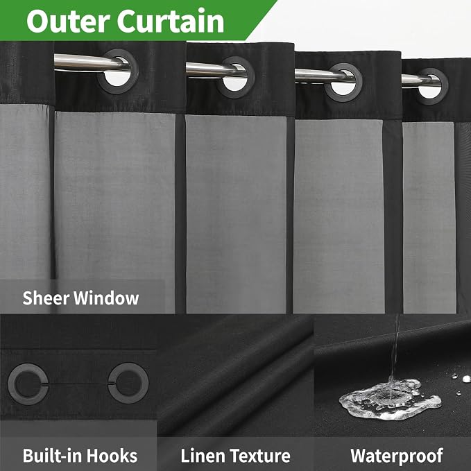 No Hooks Needed Linen Textured Shower Curtain - Image 3