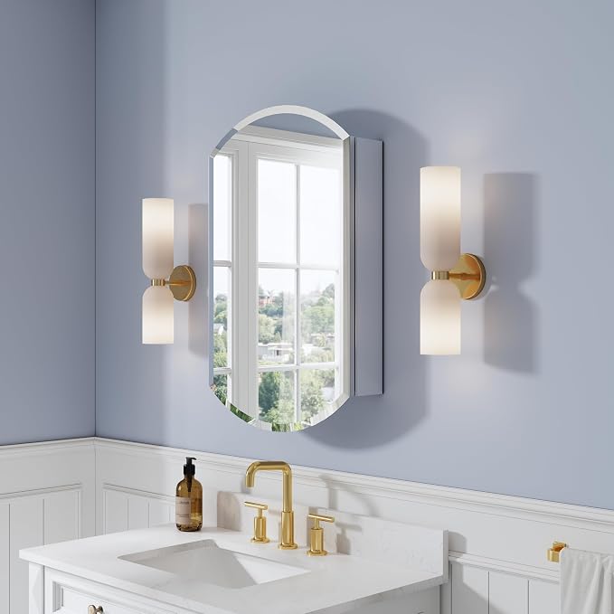 WELLFOR 20" x 32" Bathroom Oval Medicine Cabinet, Beveled Edge Mirror Cabinet - Image 8