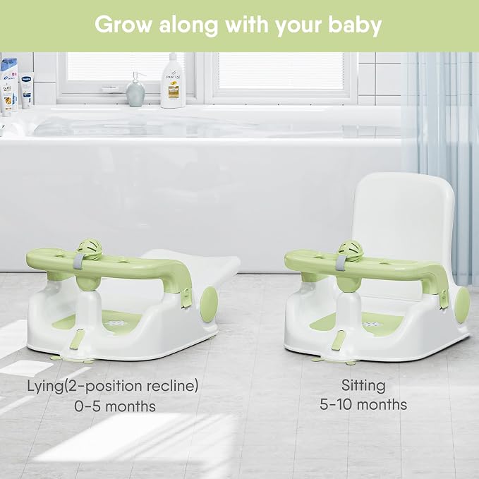 Baby Bath Seat with Sitting & Lying 2 Modes, 3-Speed Adjustment, Powerful - Image 2
