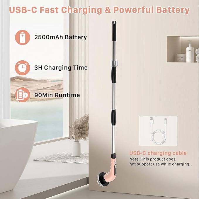Electric Spin Scrubber, Cordless Cleaning Brush, Shower Scrubber - Image 6