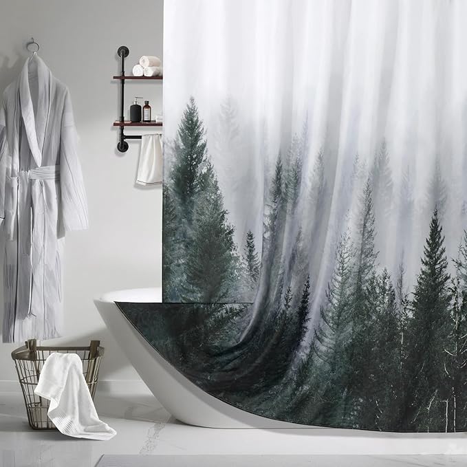 ORTIGIA 78 Inch Dark Green Misty Forest Shower Curtain - Image 7