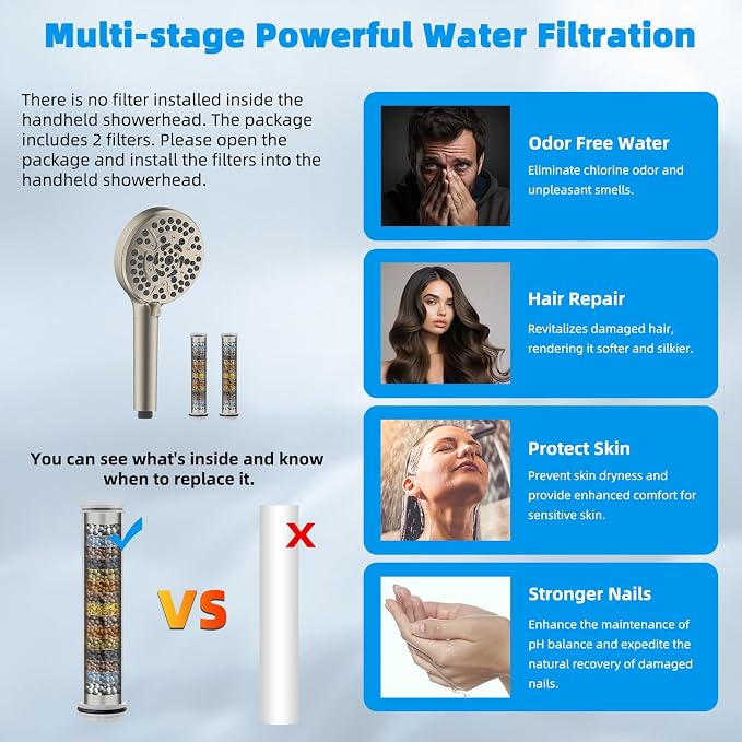 Hibbent 5-spray 13'' Dual Filtered Rainfall Shower Head Combo, High Pressure - Image 4