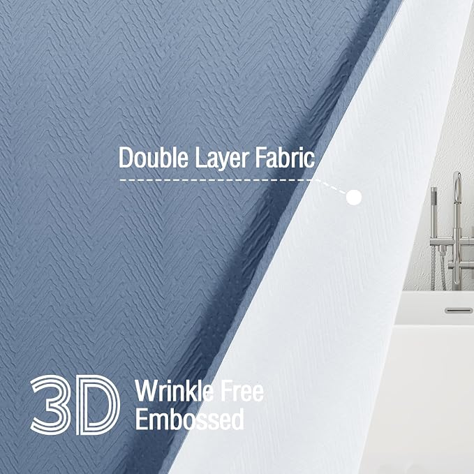 Gibelle Ombre Blue Shower Curtain, 3D Embossed Textured Herringbone Fabric - Image 3
