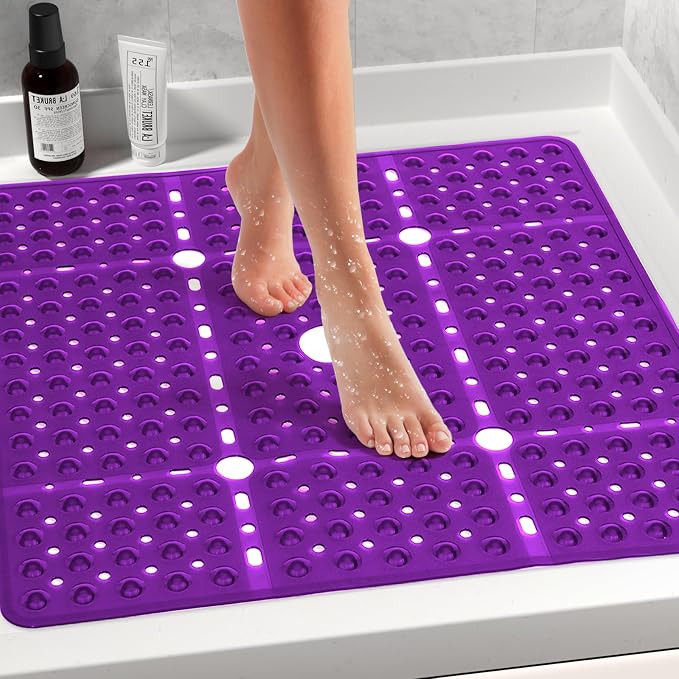 Large Clear Purple Square Shower Mat Non Slip 27 x 27 Inch, Soft Bath Mat Tub - Image 2