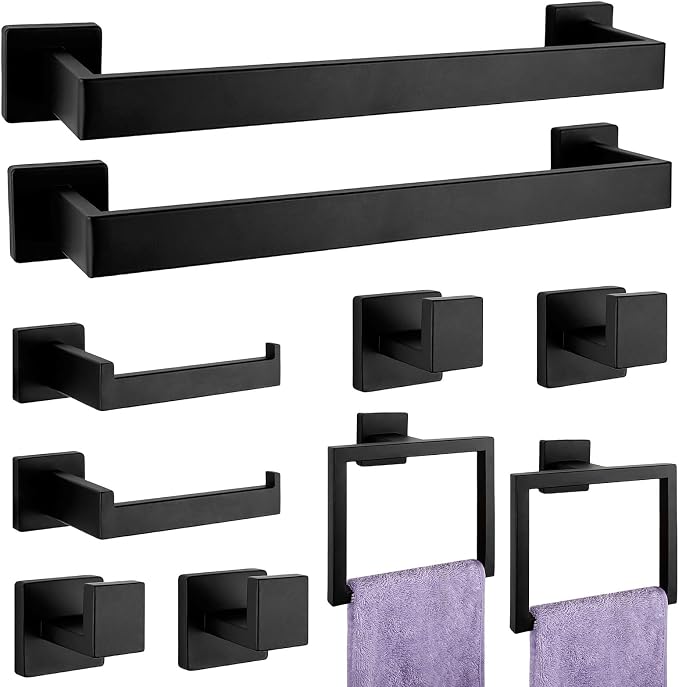 Bathroom Accessories Towel Bar Set: 10 Pieces Matte Black Bathroom Hardware by PAHSFSLLC