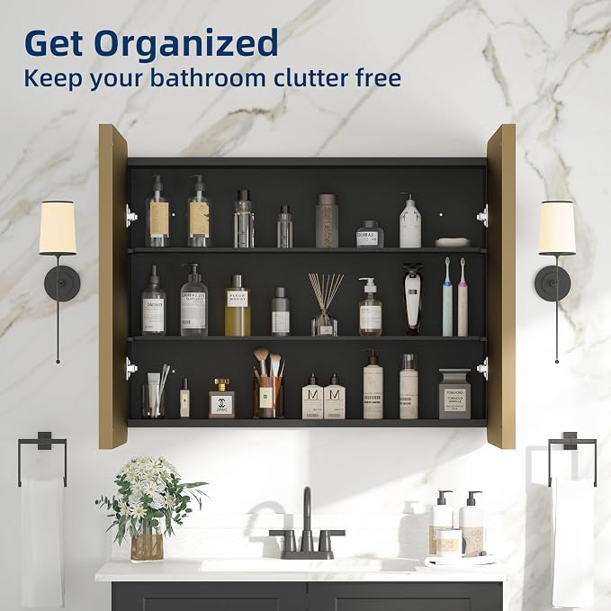 Bathroom Medicine Cabinet with Mirror 24 x 30 Inch, Brush Gold Medicine Cabinet - Image 6