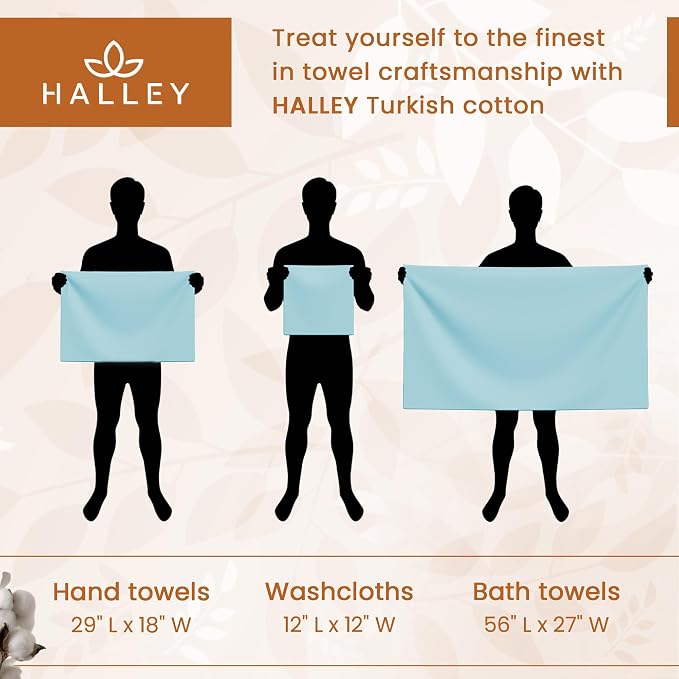 HALLEY Turkish Cotton Towels 1 Bath Towel 1 Hand Towel 2 Washcloths, Super Soft - Image 6