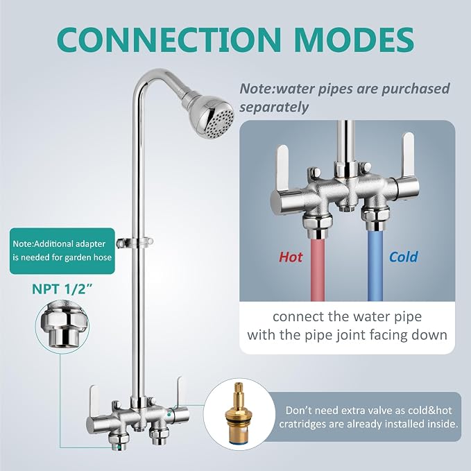 Aolemi Outdoor Shower Fixtures Kit Faucet System 3 Inch Center - Image 6