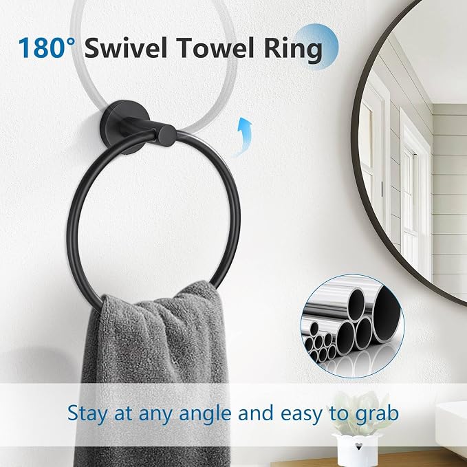 10 Pieces Matte Black Towel Bar Set Bathroom Hardware Accessories Set Upgraded - Image 4