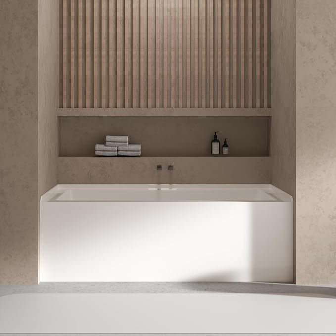 60 Inch Alcove Soaking Bathtub, Rectangular Acrylic Tub by Unknown