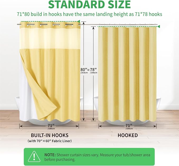 Long No Hooks Needed Linen Textured Shower Curtain - Image 7