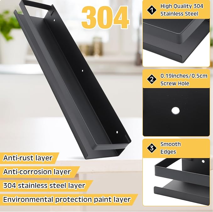 Lallisa 2 Pieces Stainless Steel Shelf Bathroom Shower Floating Shelves Wall - Image 4