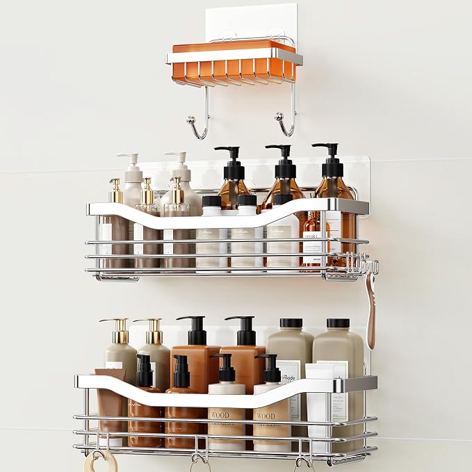 Orimade Shower Caddy Basket Shelf, No Drilling Wall Mounted Rustproof Stainless by Orimade