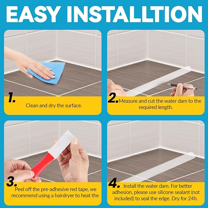 98'' Collapsible Shower Threshold Water Dam Shower Barrier Keeps Water Inside - Image 9