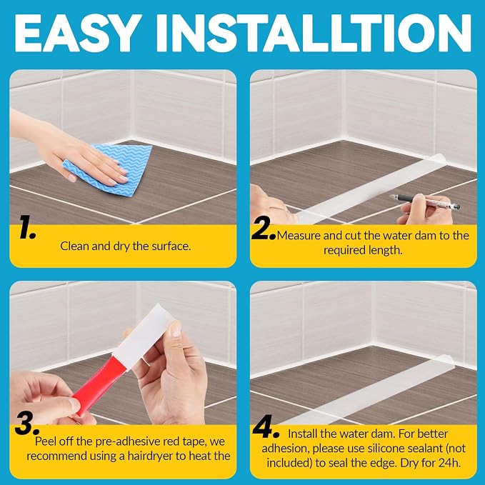 67'' Collapsible Shower Threshold Water Dam Shower Barrier Keeps Water Inside - Image 9